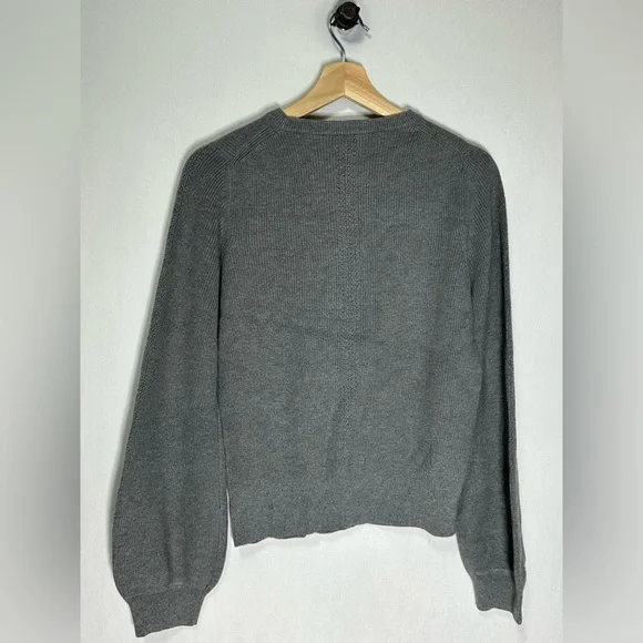 White + Warren Cotton Silk Blouson Sleeve Crew Neck Sweater Slate Gray 19316M S - Picture 2 of 5